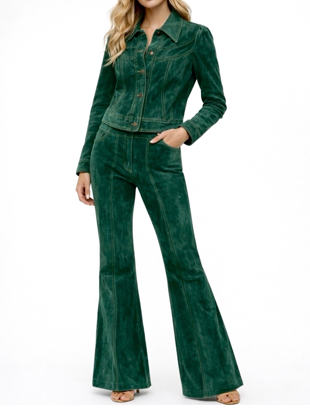 Vintage Green Suede Jacket & Pants Set